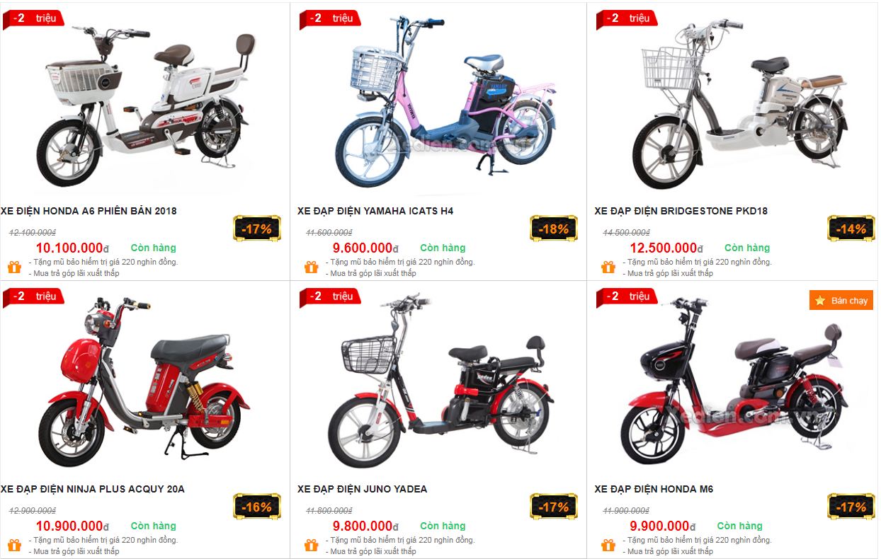 Bảng giá xe đạp điện tháng 7/2018 bang-gia-xe-dap-dien-2018